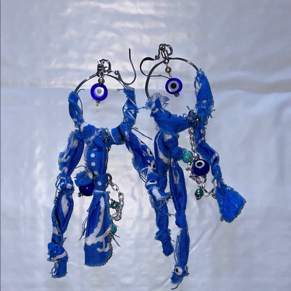 Blue Evil Eye Hoop Earrings, free people inspired